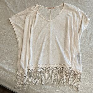 NWT BOHO cream top with fringed bottom by Penelope Project Light& stretchy beach